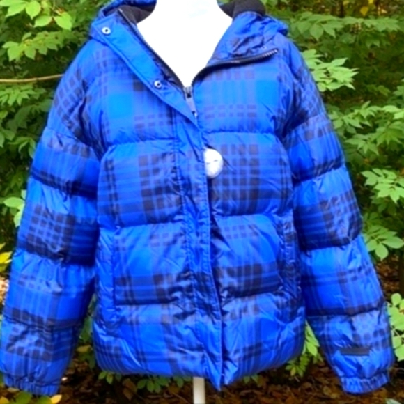 NEW RARE Authentic Juicy Couture Black Label Puffer Ski Coat Blue Tartan Down - Picture 1 of 16